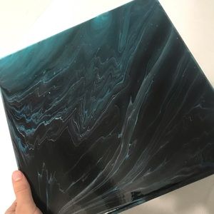 Fluid pour painting, galaxy vibes. 12 by 12 inch home decor piece.